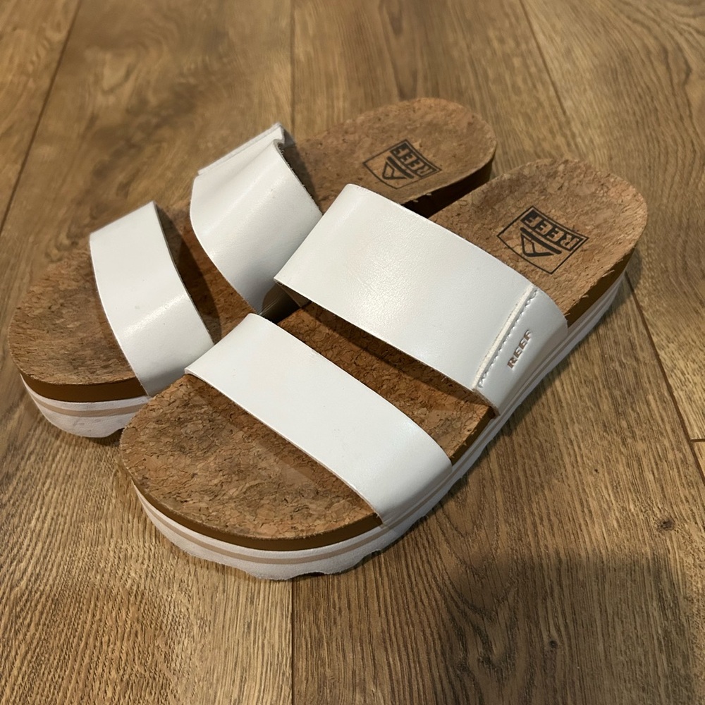 Reef Women's Double-Strap White Cork Slide Sandals Sz 5